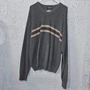 Eddie Bauer Mens Heavy Knit Cotton Grey Long Sleeve V Neck Sweater XL